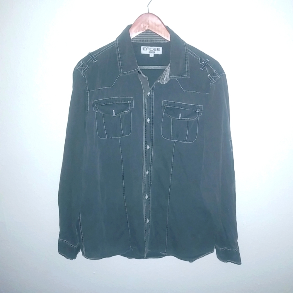 Emcee L Men's Black Accent Stitched Shirt